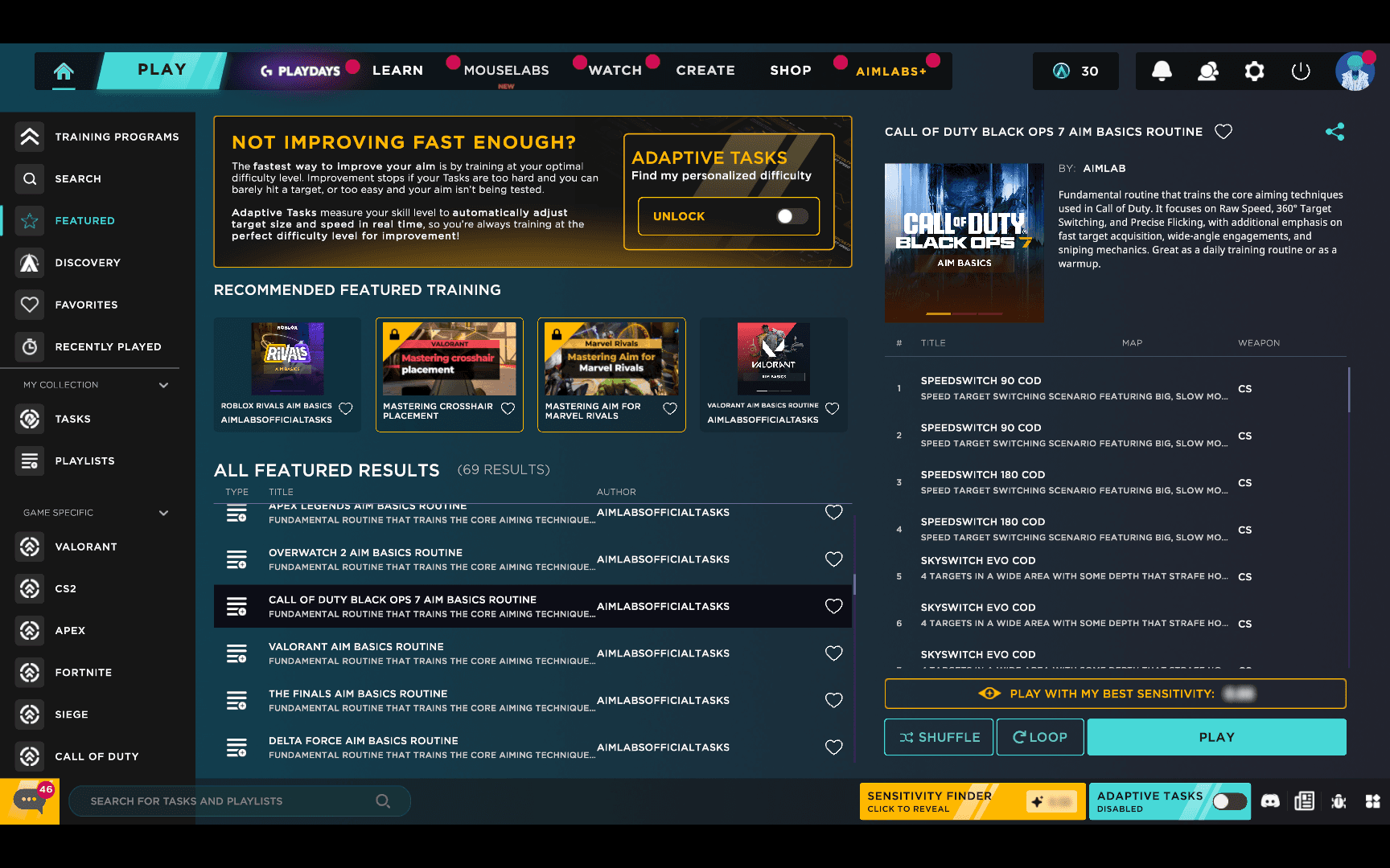Aimlabs 2.0 Play Screen - all of your training, all in one place image